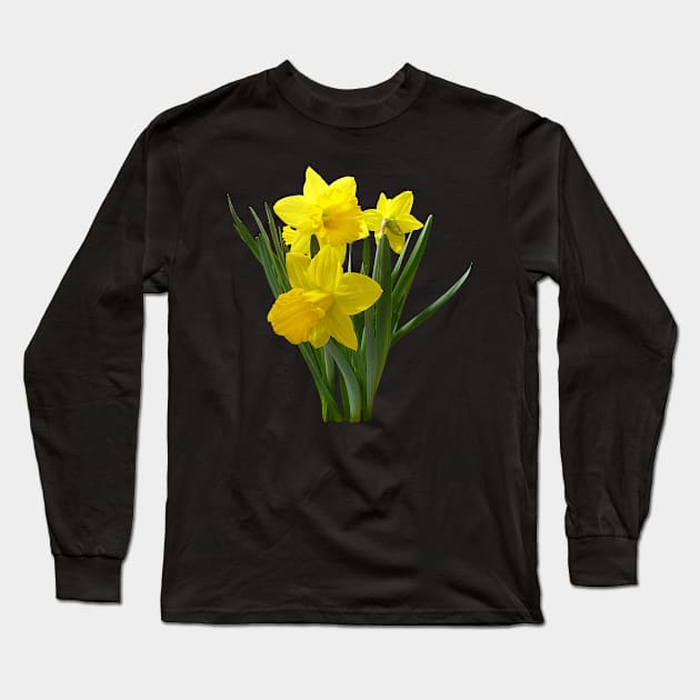 Daffodils - Three Daffodils Standing Guard Long Sleeve T-Shirt by SusanSavad